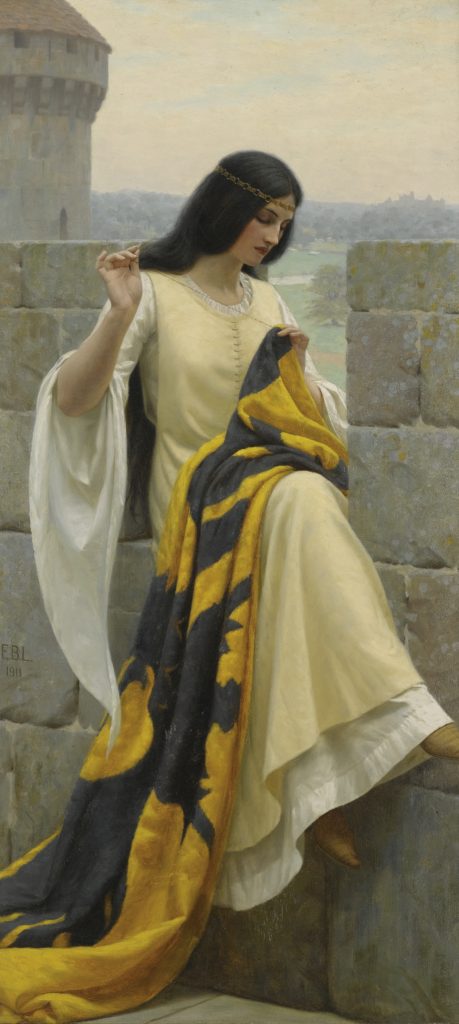 Edmund Leighton, Stitching The Standard, 1911