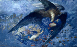 Pre-Raphealite painting of Night With Her Train of Stars by Edward Robert Hughes, 1912